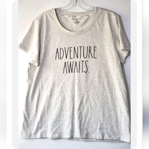 𝅺Rae Dunn Adventure Awaits Heathered Gray Short Sleeve T-Shirt Top XL